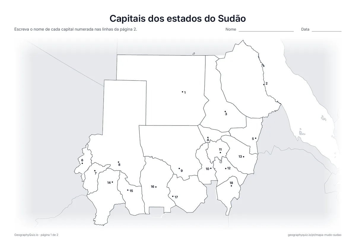 Prévia da atividade para imprimir: Capitais dos estados do Sudão