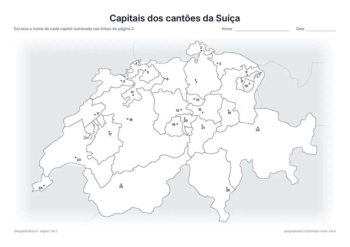 Prévia da atividade para imprimir: Capitais dos cantões da Suíça