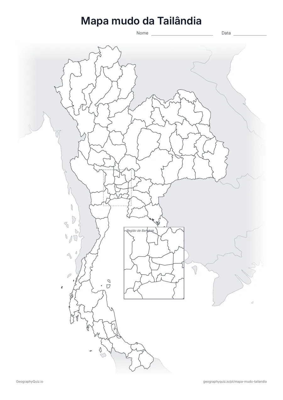 Prévia da atividade para imprimir: Mapa mudo da Tailândia
