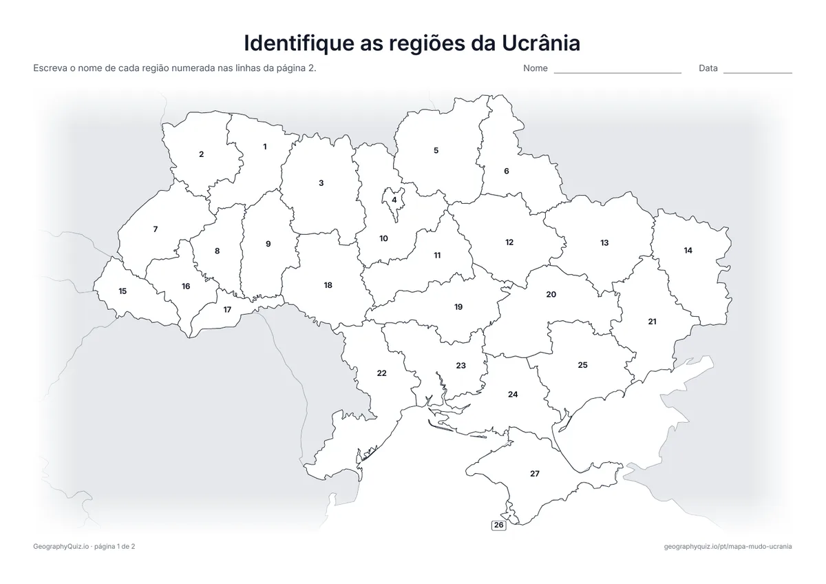 Prévia da atividade para imprimir: Identifique as regiões da Ucrânia