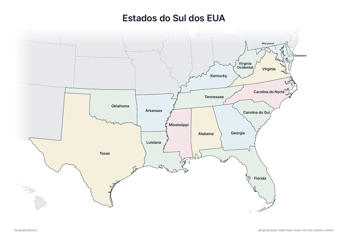 Prévia da atividade para imprimir: Estados do Sul dos EUA