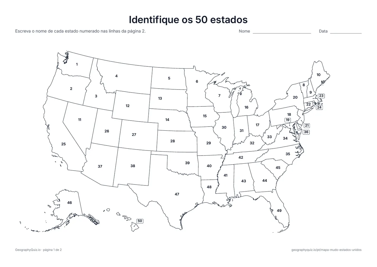 Prévia da atividade para imprimir: Identifique os 50 estados