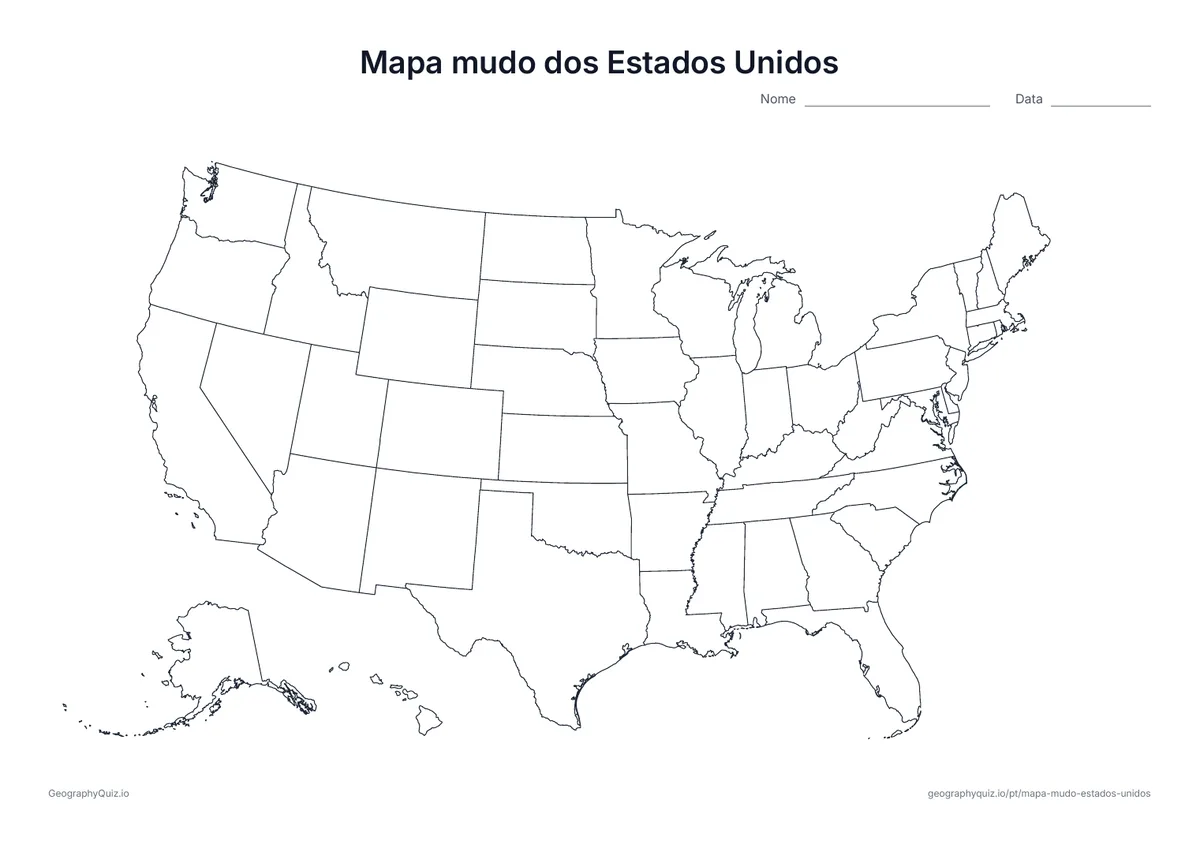 Prévia do mapa mudo dos Estados Unidos para imprimir