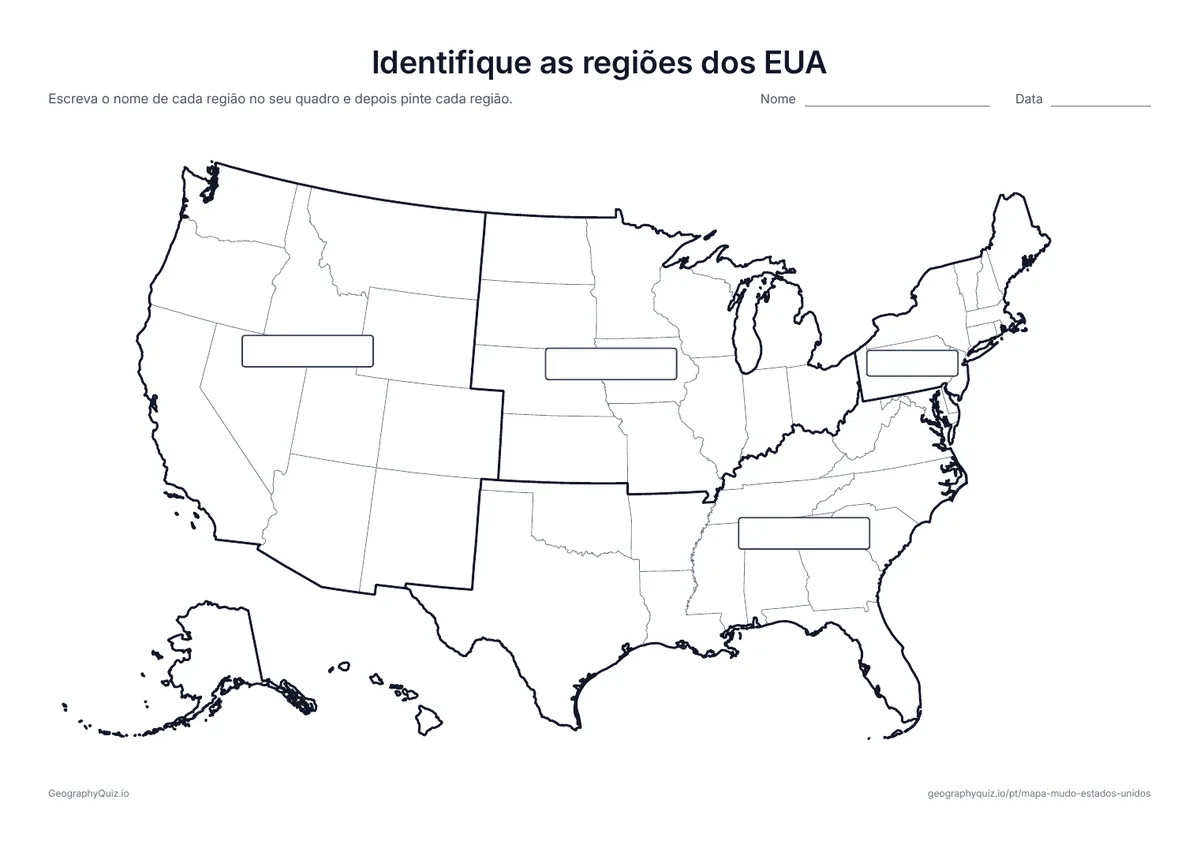 Prévia da atividade para imprimir: Identifique as regiões dos EUA