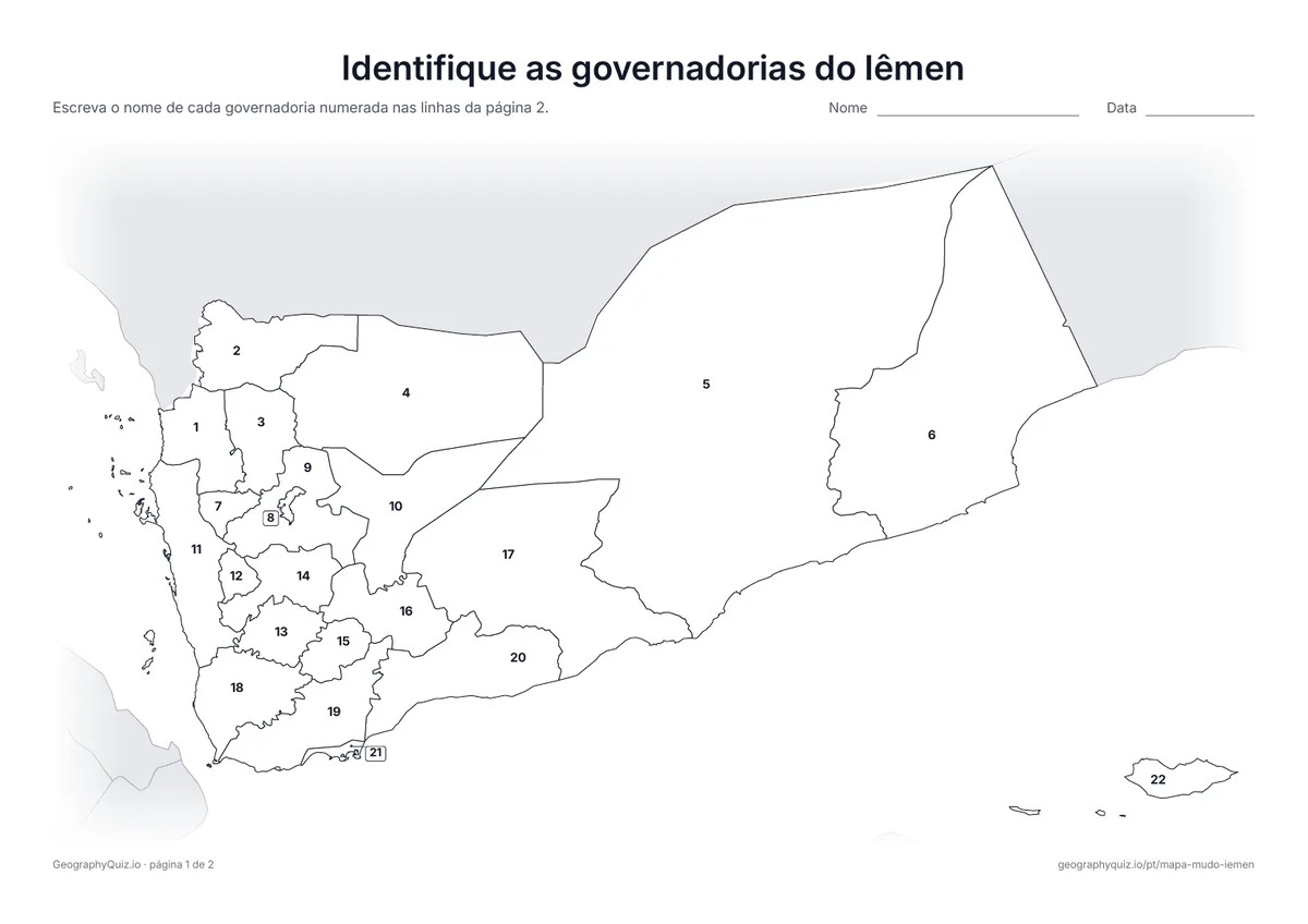 Prévia da atividade para imprimir: Identifique as governadorias do Iêmen