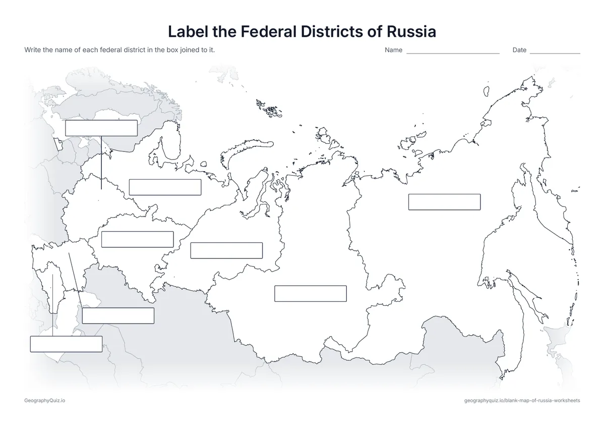 Preview of the printable label the federal districts of russia worksheet