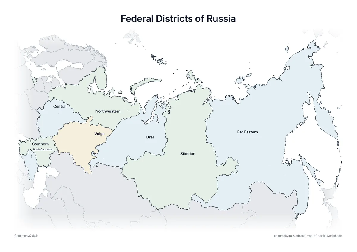 Preview of the printable federal districts of russia worksheet