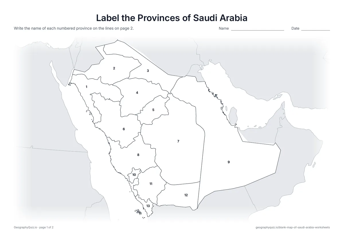 Preview of the printable label the provinces of saudi arabia worksheet