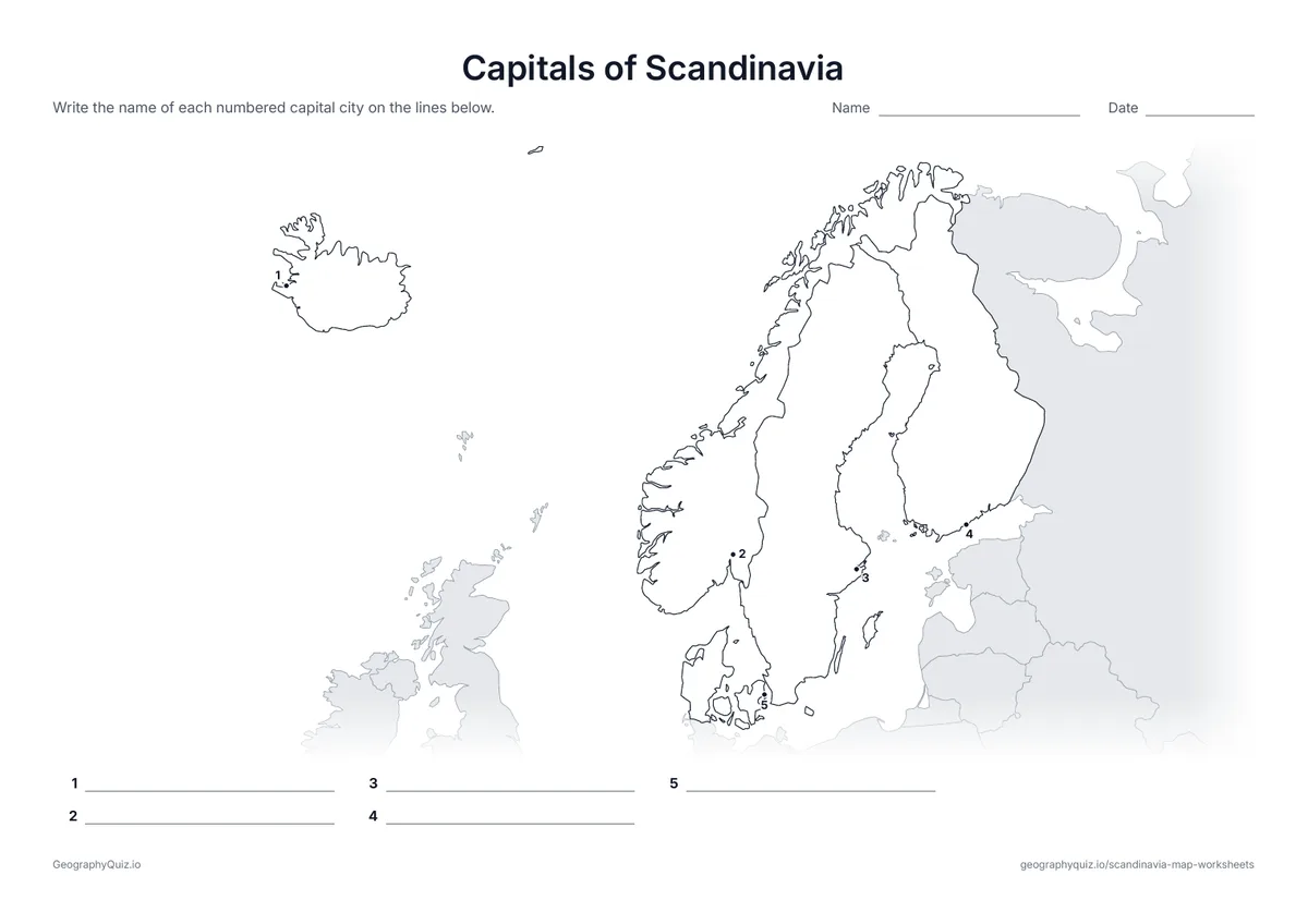 Preview of the printable capitals of scandinavia worksheet