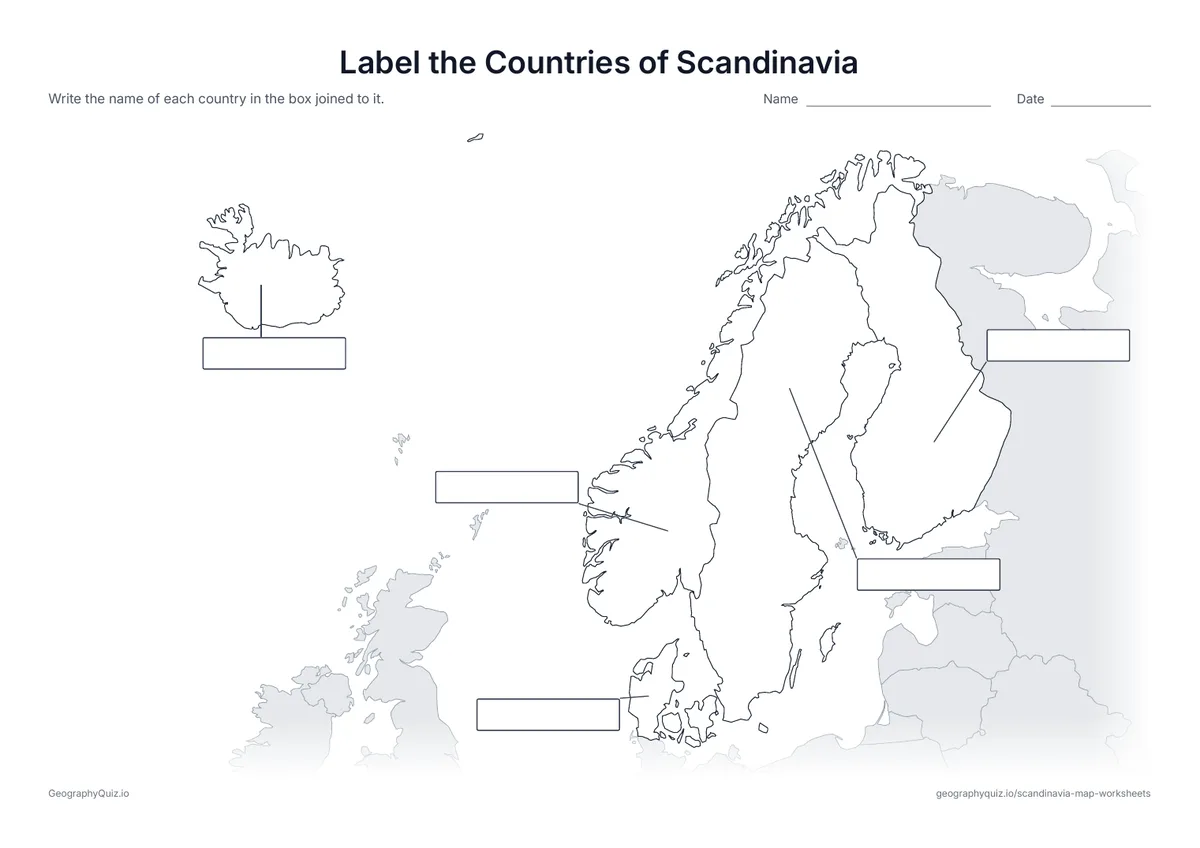 Preview of the printable label the countries of scandinavia worksheet