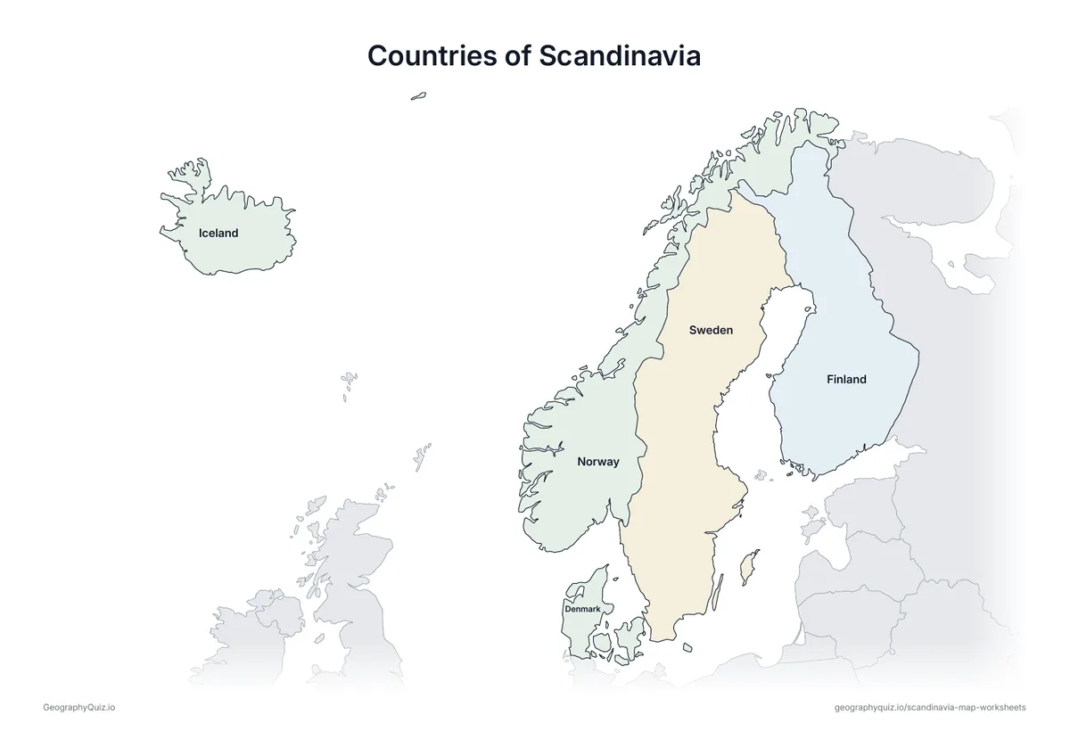 Preview of the printable countries of scandinavia worksheet