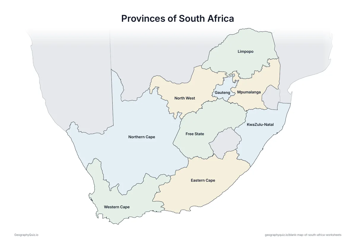 Preview of the printable provinces of south africa worksheet