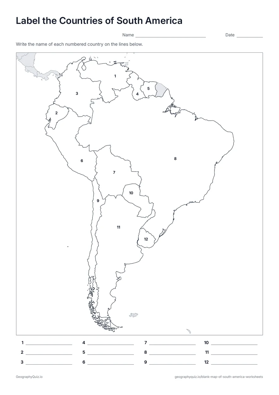Preview of the printable label the countries of south america worksheet