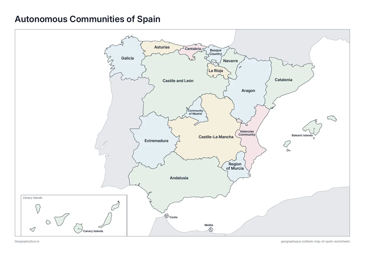 Preview of the printable autonomous communities of spain worksheet