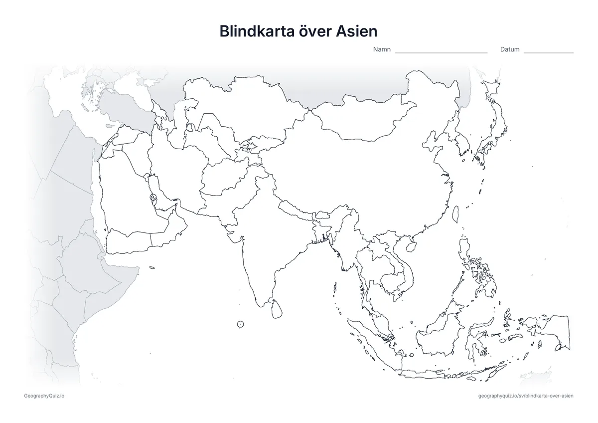 Förhandsvisning av arbetsbladet: blindkarta – Asien