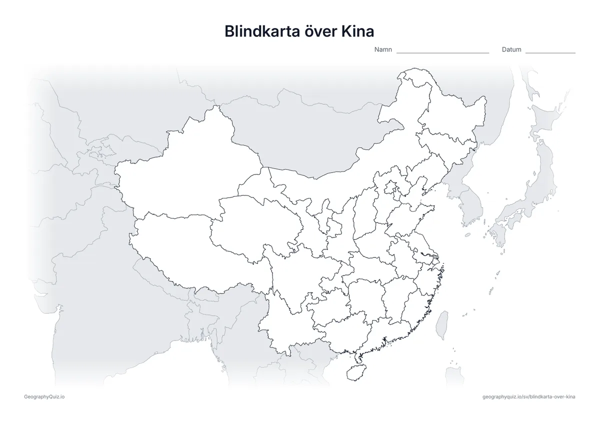 Förhandsvisning av arbetsbladet: blindkarta – Kina
