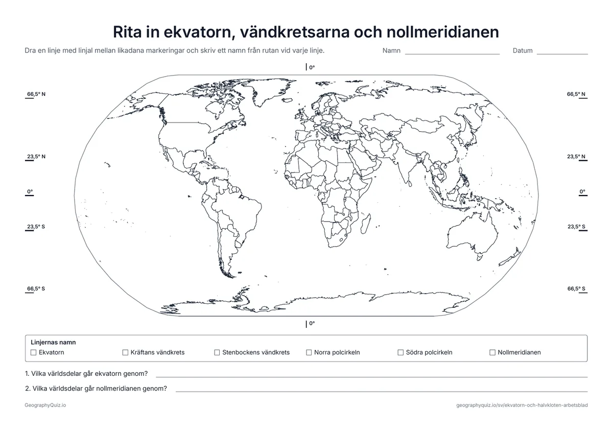 Förhandsvisning av arbetsbladet: blindkarta – Ekvatorn och halvkloten