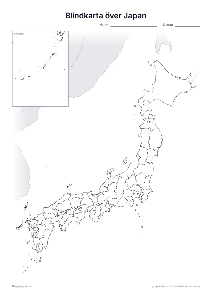 Förhandsvisning av arbetsbladet: blindkarta – Japan