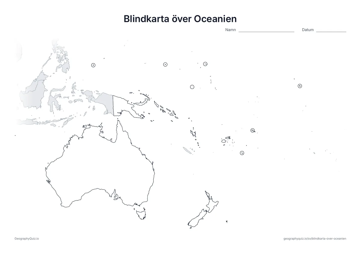 Förhandsvisning av arbetsbladet: blindkarta – Oceanien