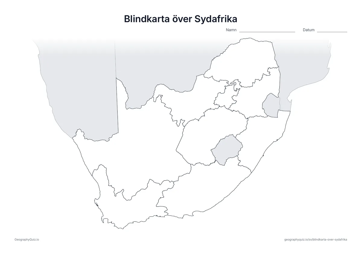 Förhandsvisning av arbetsbladet: blindkarta – Sydafrika