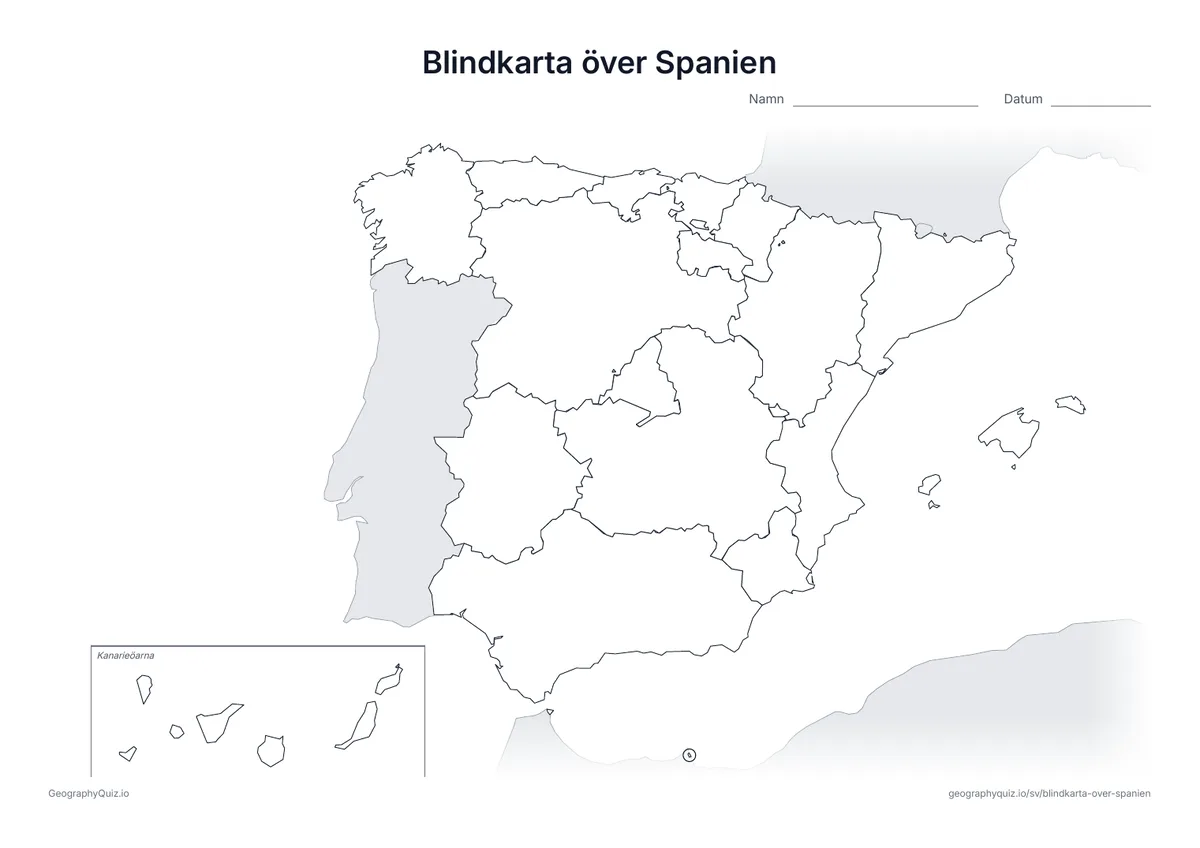 Förhandsvisning av arbetsbladet: blindkarta – Spanien