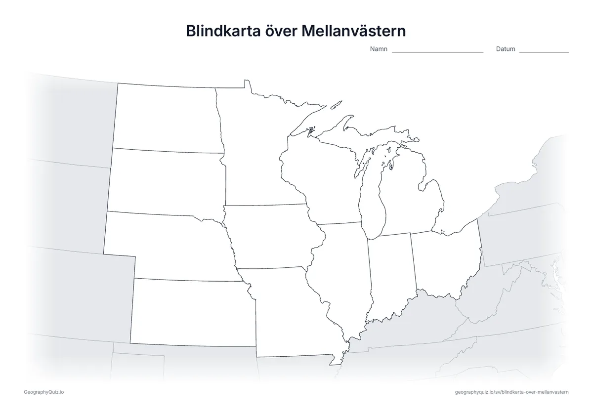 Förhandsvisning av arbetsbladet: blindkarta – Mellanvästern