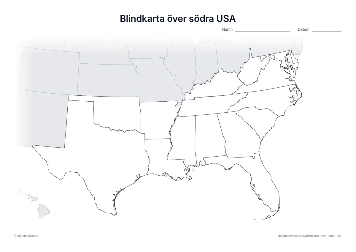 Förhandsvisning av arbetsbladet: blindkarta – Södra USA