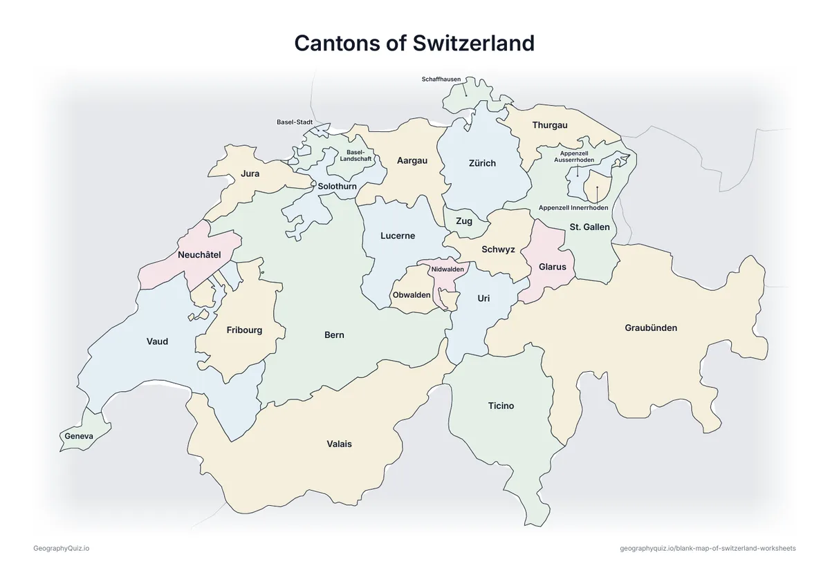 Preview of the printable cantons of switzerland worksheet