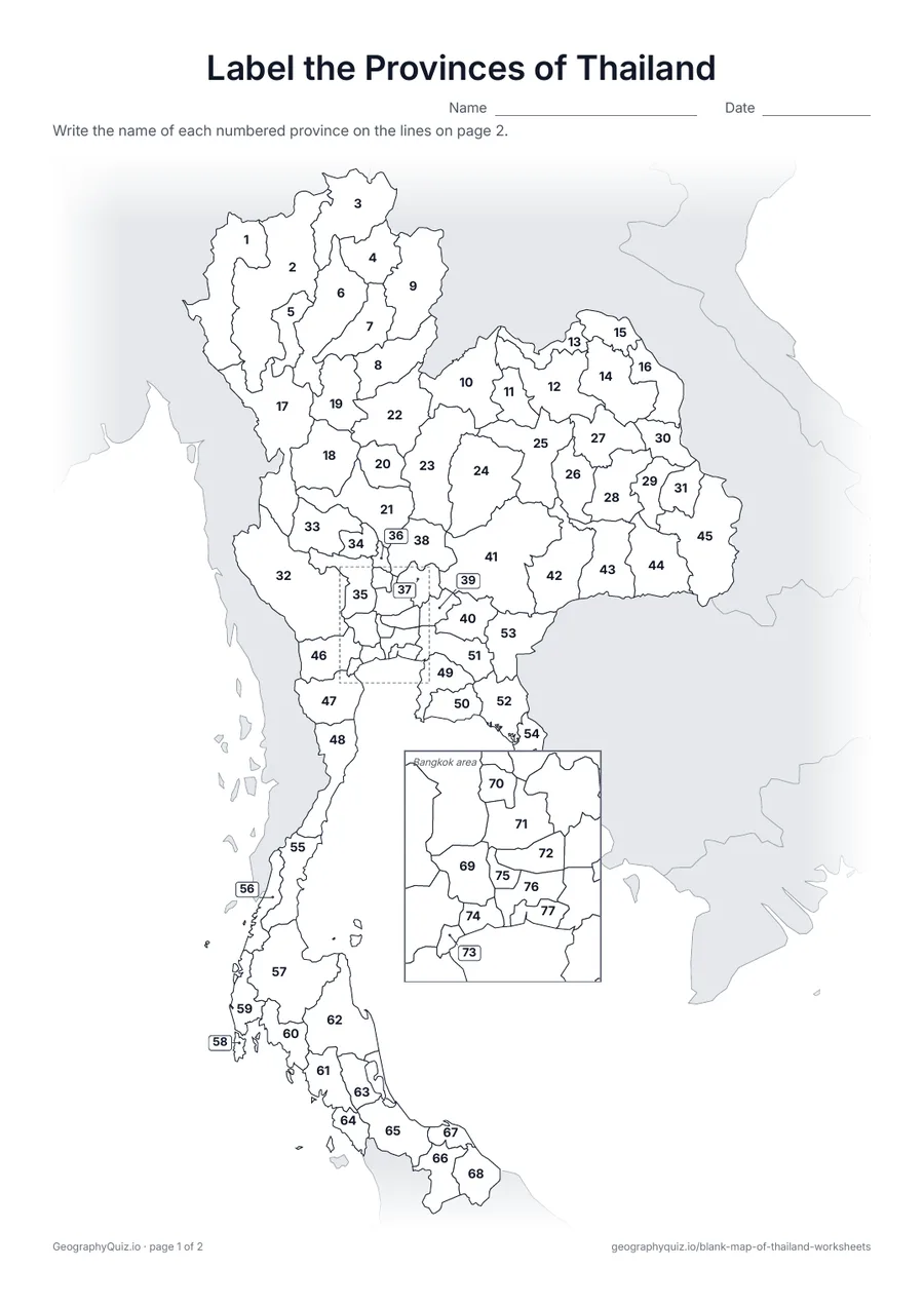 Preview of the printable label the provinces of thailand worksheet