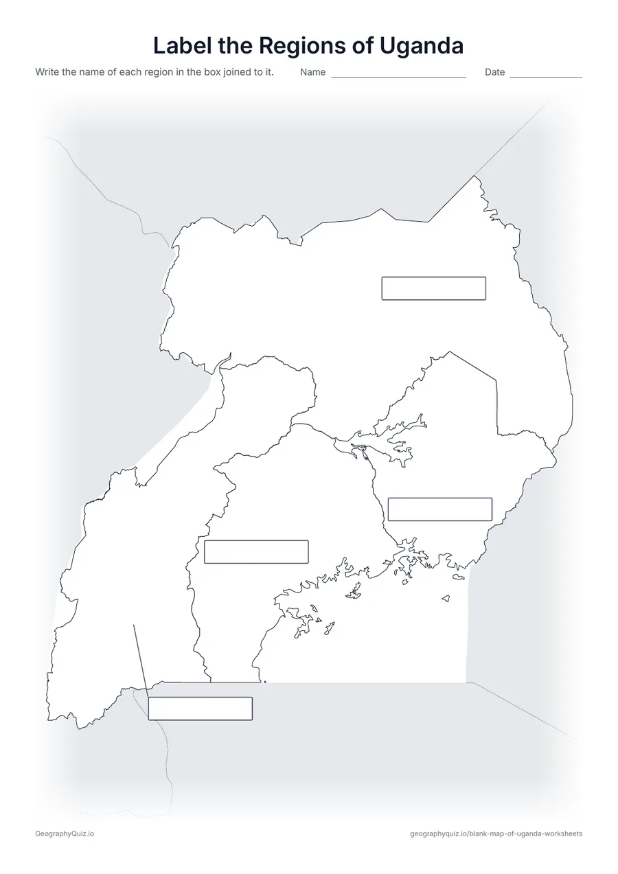 Preview of the printable label the regions of uganda worksheet