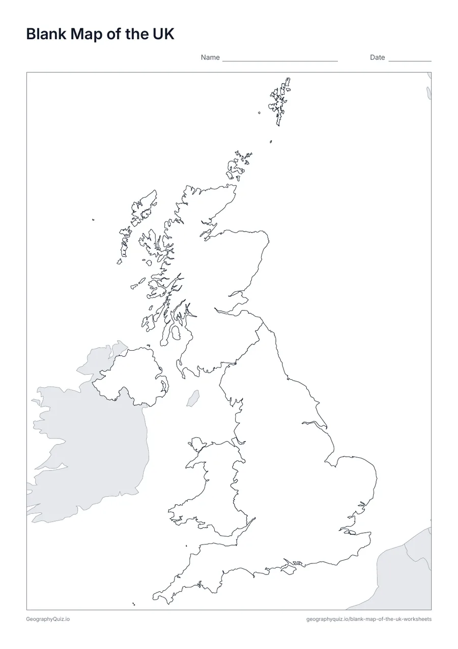 Printable blank map of the UK worksheet preview