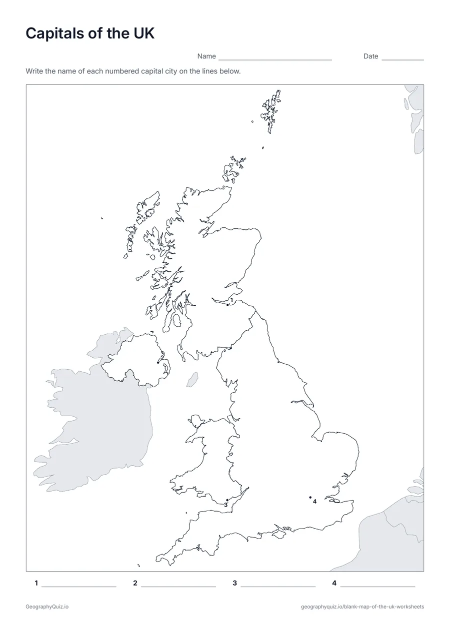 Preview of the printable capitals of the uk worksheet