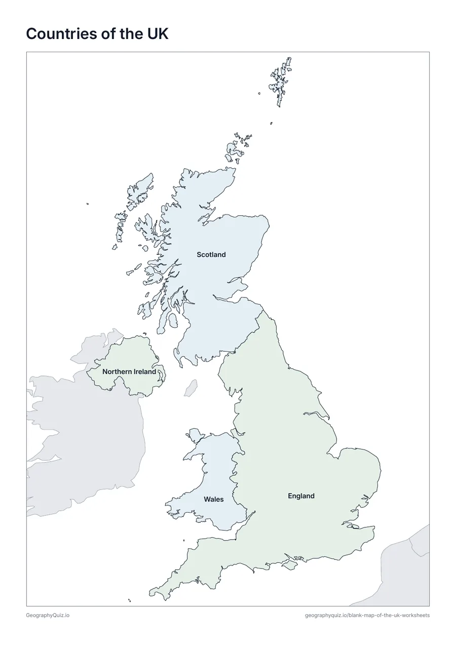Preview of the printable countries of the uk worksheet