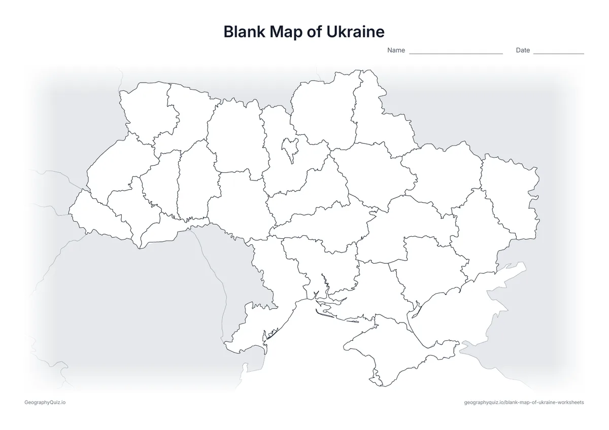 Preview of the printable blank map of ukraine worksheet