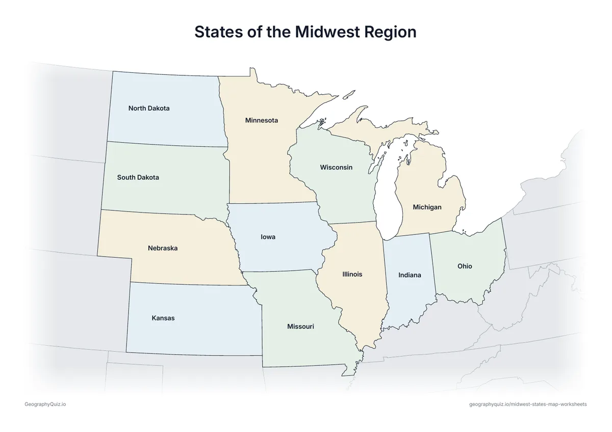 Preview of the printable states of the midwest region worksheet