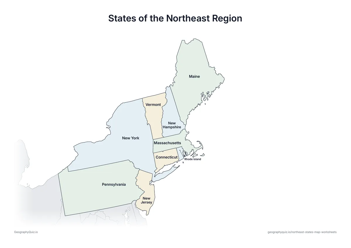 Preview of the printable states of the northeast region worksheet