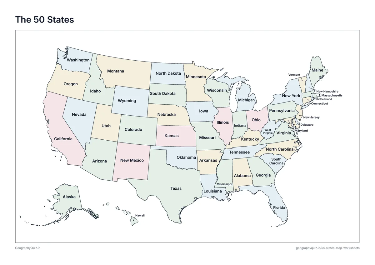 Preview of the printable the 50 states worksheet