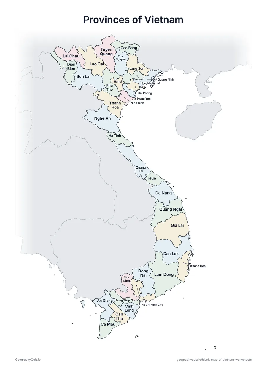 Preview of the printable provinces of vietnam worksheet