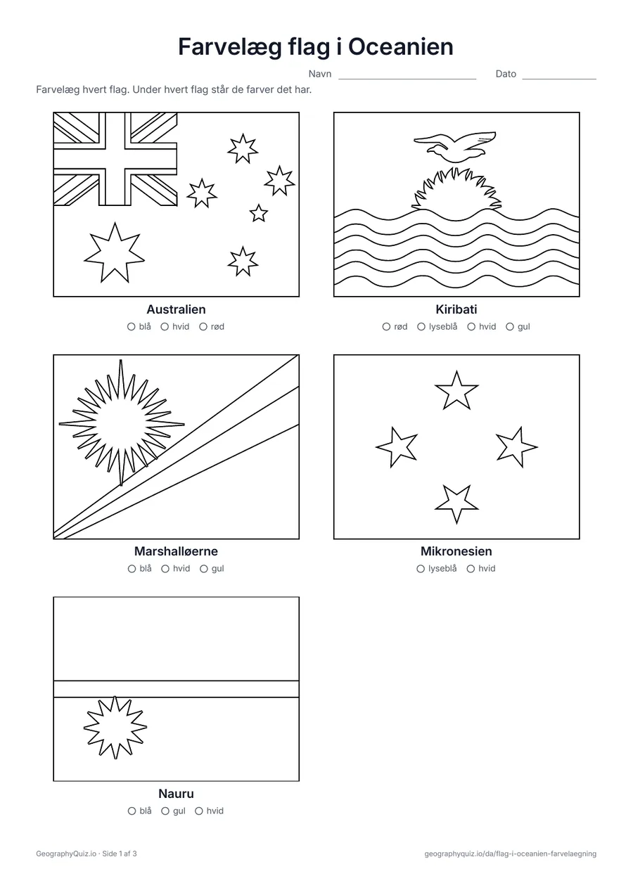 Forhåndsvisning: Flag i Oceanien til farvelægning