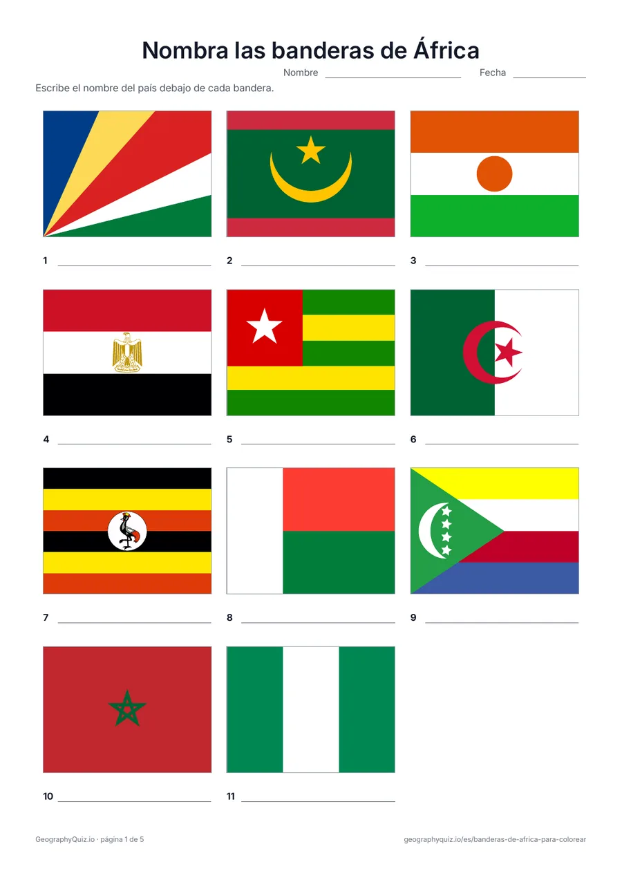 Vista previa de la ficha para imprimir «Nombra las banderas de África»