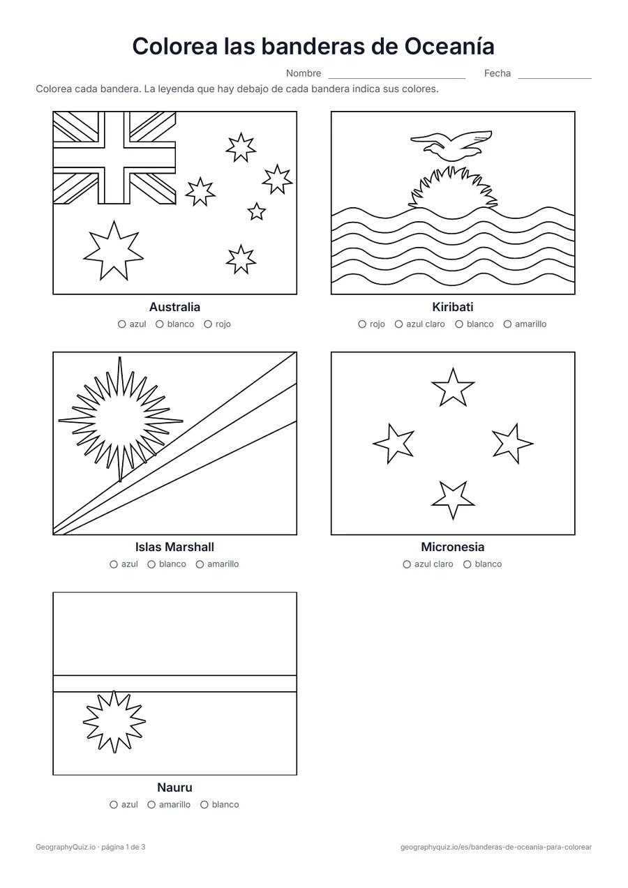 Vista previa: Banderas de Oceanía para colorear