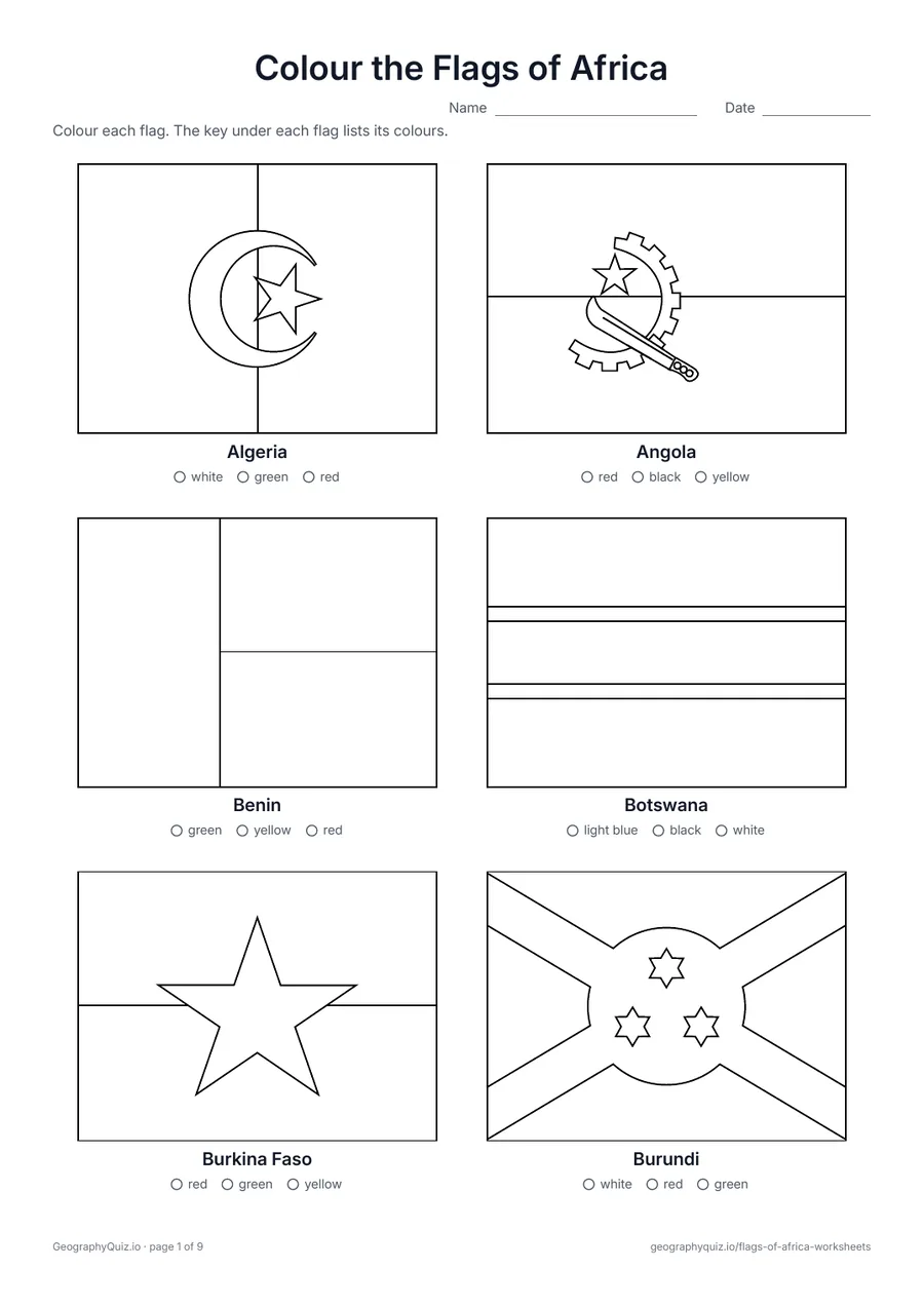 Flags of Africa Colouring Pages worksheet preview