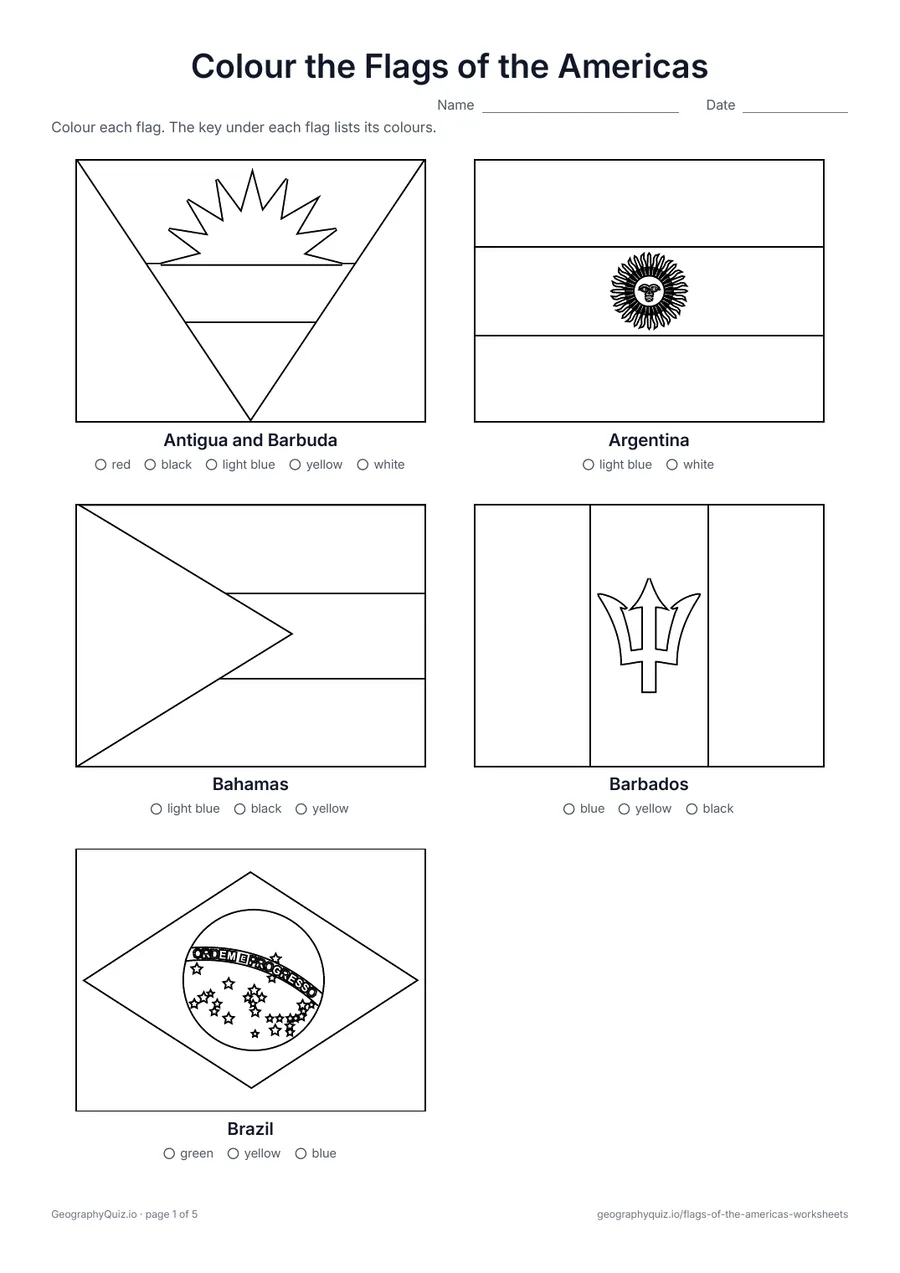 Flags of the Americas Colouring Pages worksheet preview
