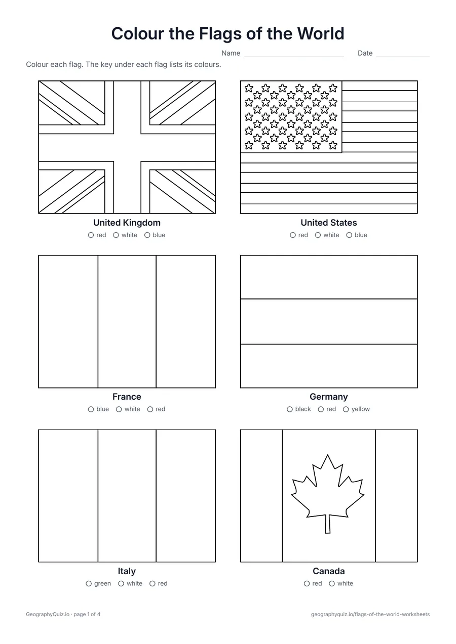 Flags of the World Colouring Pages worksheet preview