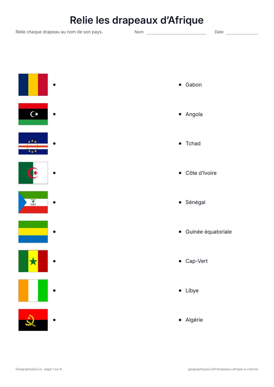 Aperçu de la fiche à imprimer « Relie les drapeaux d’Afrique »