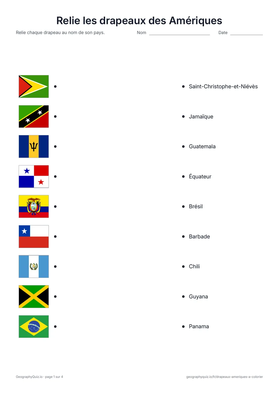 Aperçu de la fiche à imprimer « Relie les drapeaux des Amériques »