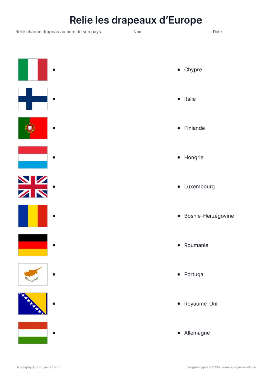 Aperçu de la fiche à imprimer « Relie les drapeaux d’Europe »
