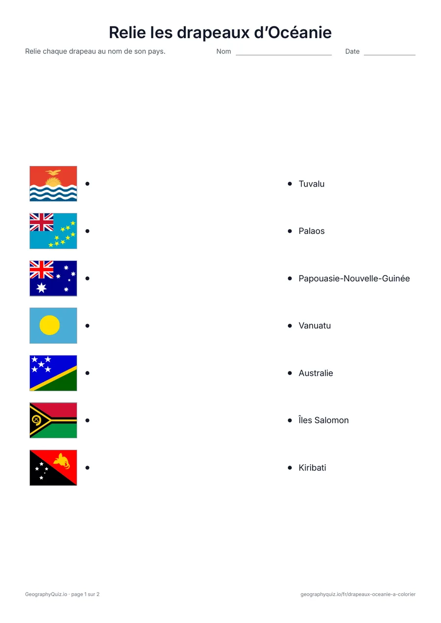 Aperçu de la fiche à imprimer « Relie les drapeaux d’Océanie »