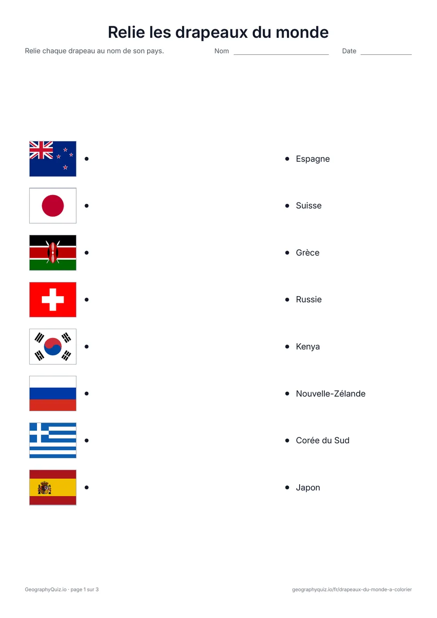 Aperçu de la fiche à imprimer « Relie les drapeaux du monde »