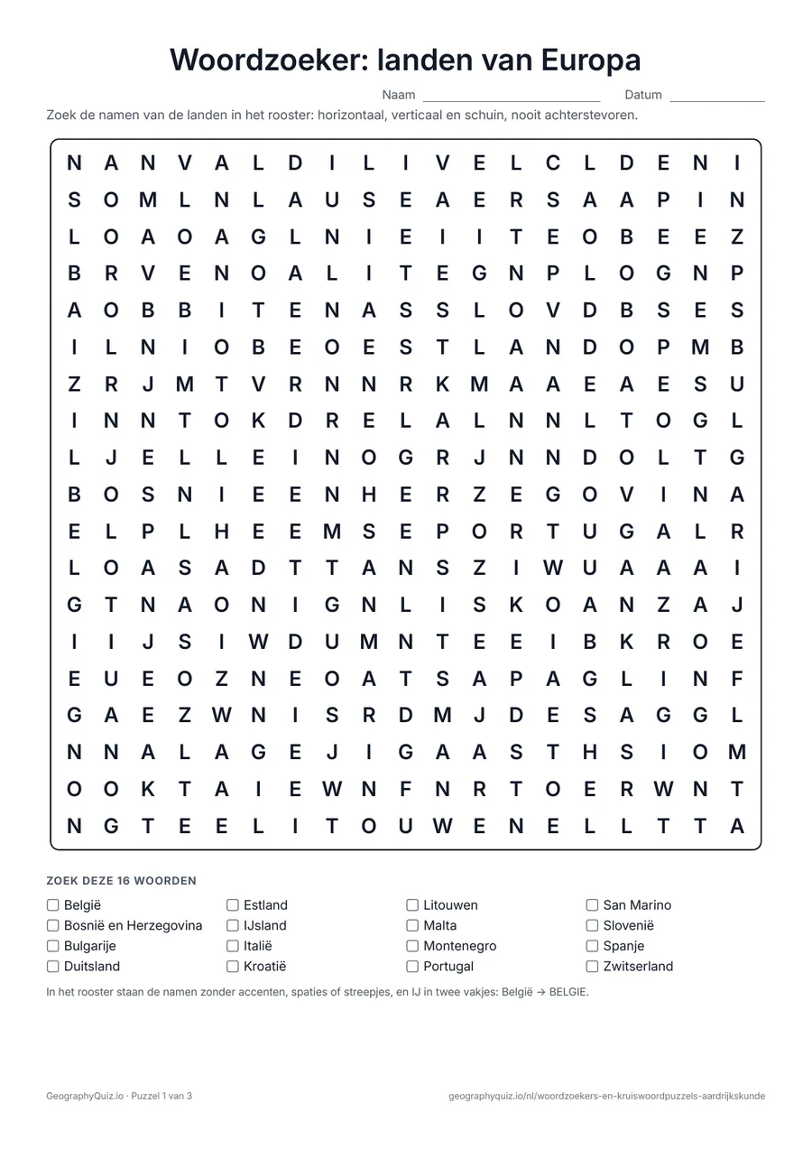 Voorbeeld: Woordzoekers en kruiswoordpuzzels